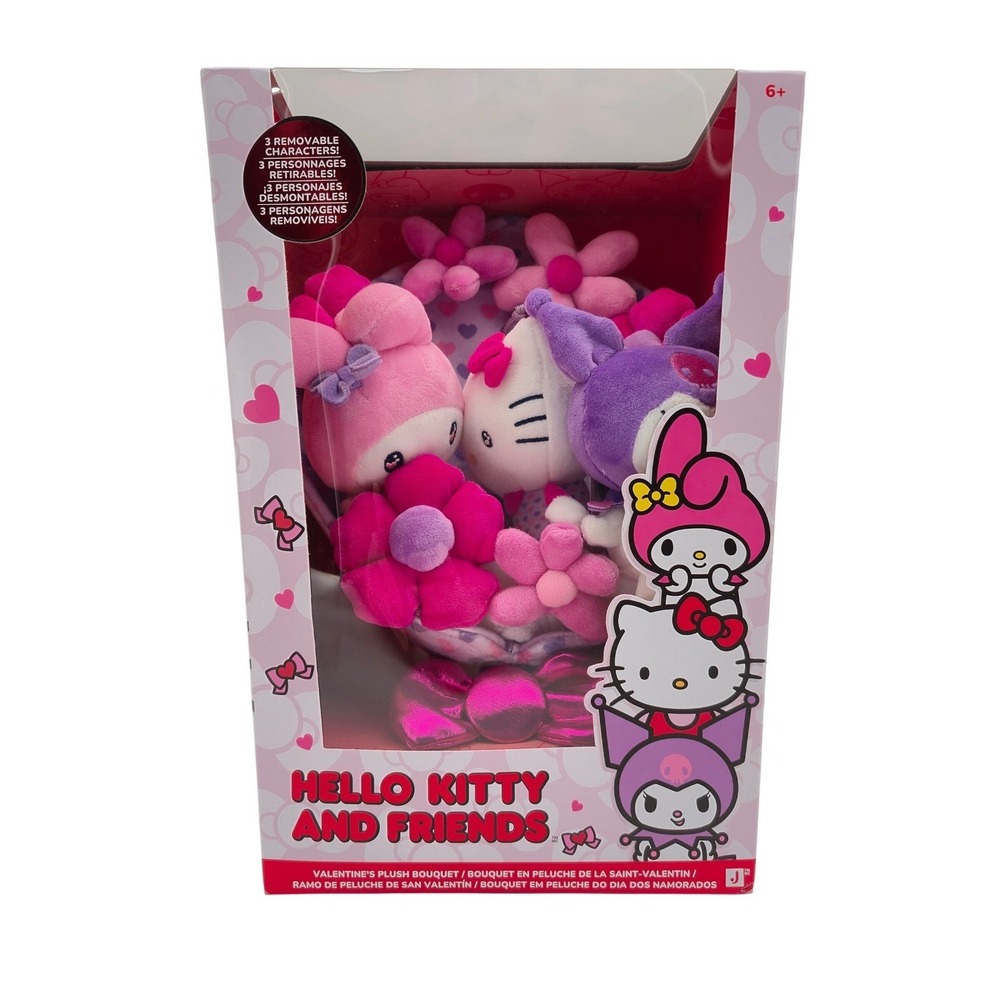 Hello Kitty and Friends Valentine's Day Plush Bouquet 3 Removable Characters NEW
